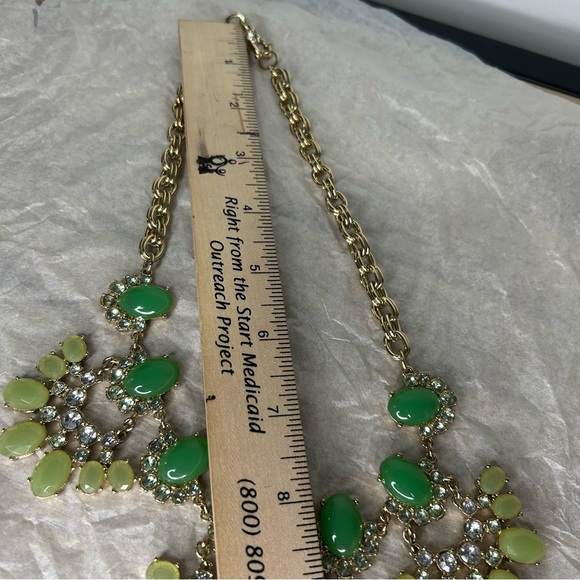 Vtg J.CREW Faux Jade Rhinestone Double Rolo Statement Necklace - Picture 6 of 6